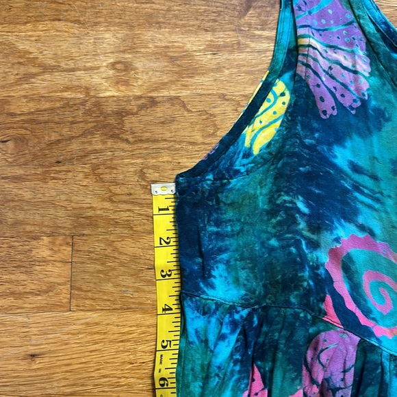 Vintage Inspired 90s Print Tie-Dye Green Pink Seashell Mini Dress Size Large - Picture 5 of 9